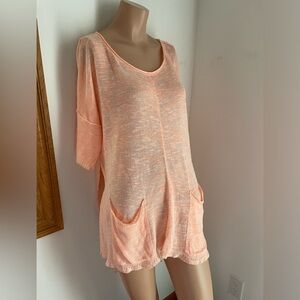 26”PTP Oversized Free People linen mix knit tunic top light sweater creamsicle